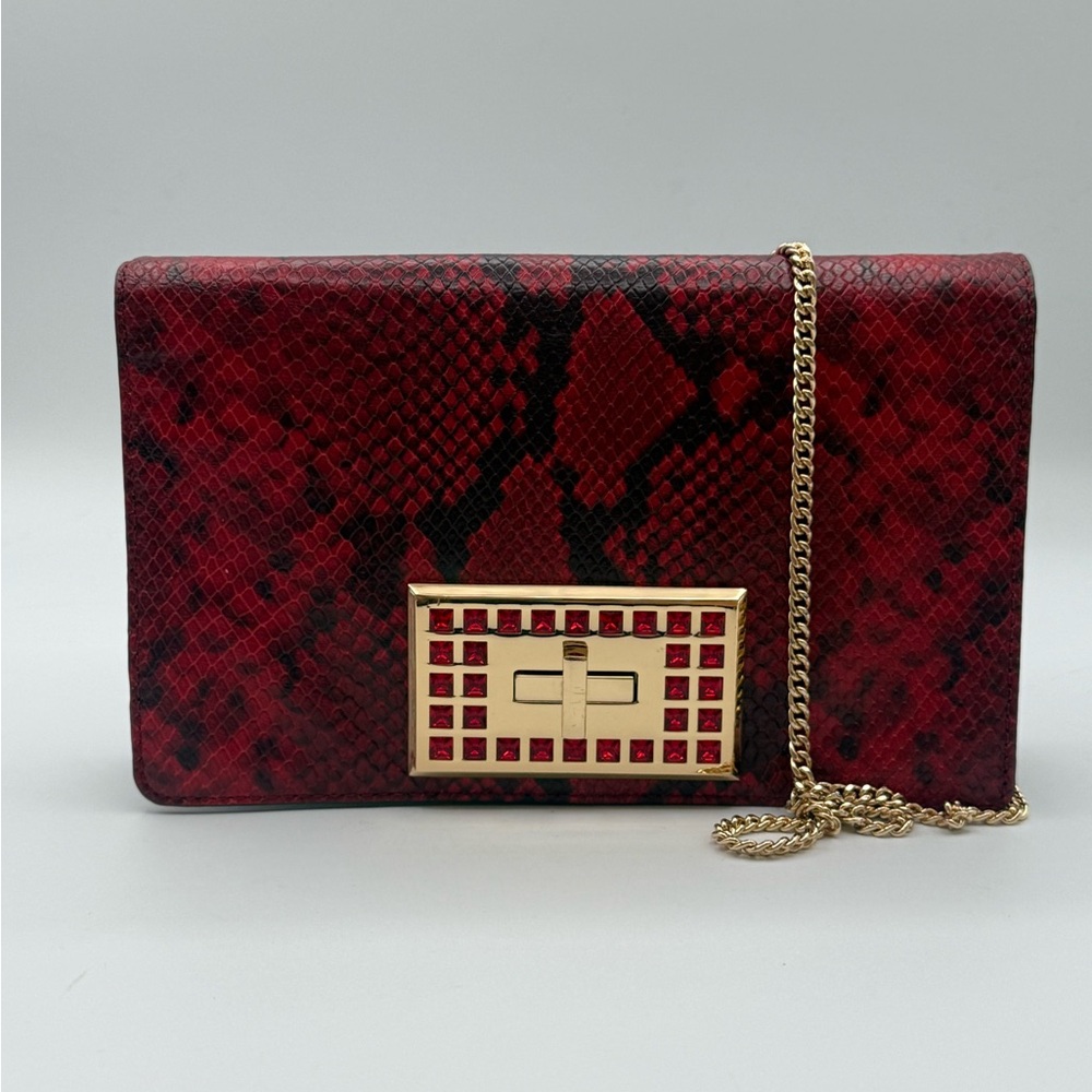 MICHAEL Michael Kors Ellie Fold Over Clutch Bag Red Embossed Python Leather
